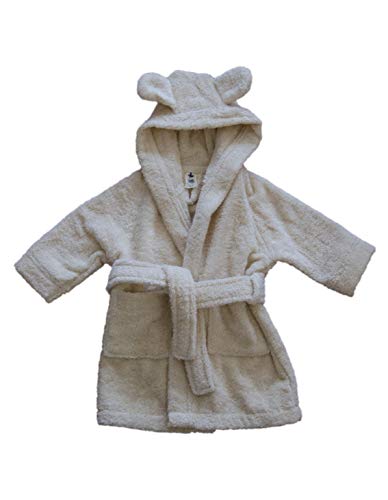 Leela Cotton Baby Kinder Bademantel Bio-Baumwolle mit Kapuze Frottee (98/104, natur)