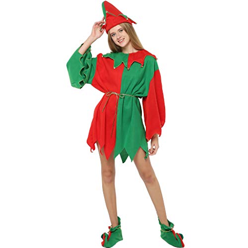 EraSpooky Damen Elfe Kostüm 5 PC Weihnachten Verkleidung für Weihnachtsfeier (X-Large)