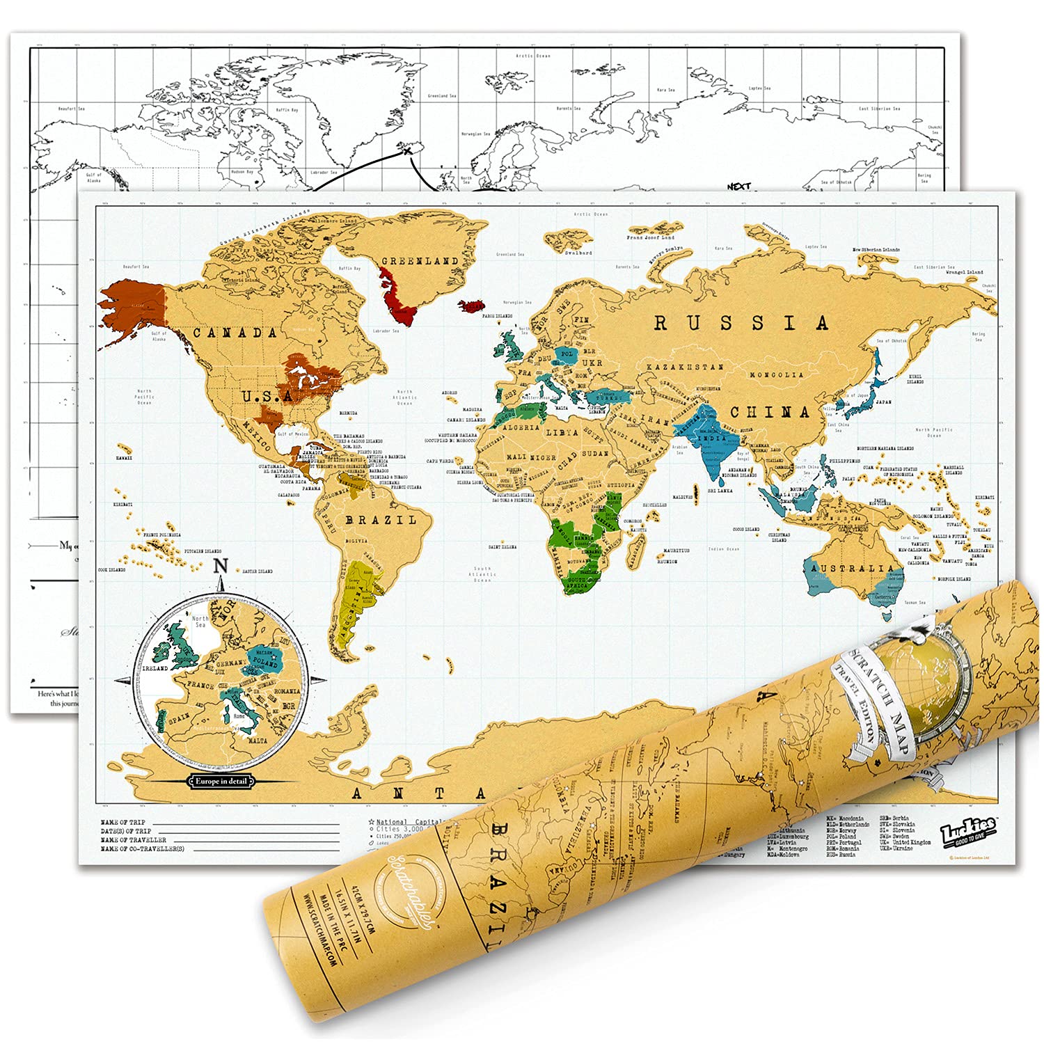 Scratch Map Travel Map - personalisiertes Reise-Poster im Weltformat der Rubbelkarten, hergestellt in Großbritannien