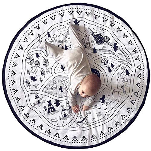 Naturer Spielmatte Baby Baldachin Rund DIY Teppich Spielteppich Faltbarer Krabbelmatte Kinderzimmer Kinderteppich Babyteppich für Mädchen Junge 135cm
