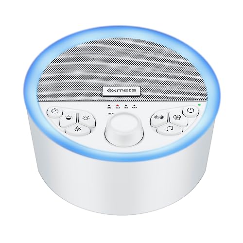 Exmate White Noise Machine mit Nachtlicht,Weißes Rausche Maschine mit 29 beruhigenden Geräuschen die Kindern und Erwachsenen beim Schlafen helfen,Eingebaut akku,Mit Kopfhörern verbinden