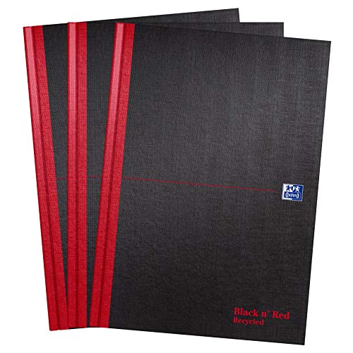 Oxford Black n' Red Notizbuch, A4, recyceltes Hardcover, liniert, 192 Seiten, 3 Stück