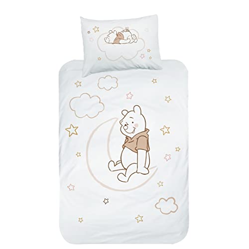 MTOnlinehandel Winnie The Pooh Bettwäsche Flanell, 1 Kissenbezug 40x60 + 1 Bettbezug 100x135 cm, Kinderbettwäsche Winnie Pooh, Mond und Sterne