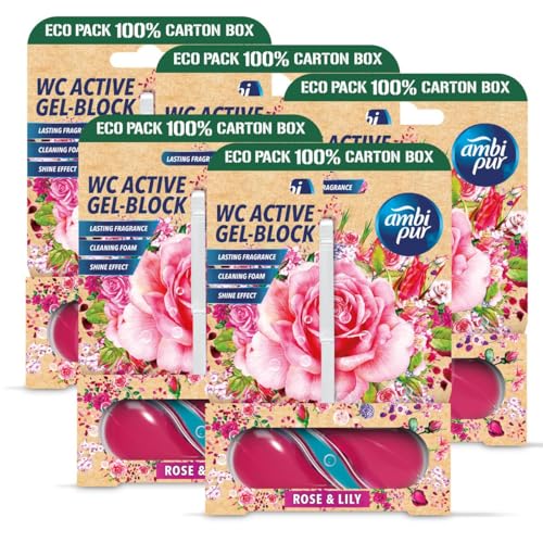 Ambi Pur WC Active Gel-Block 45g Rose & Lily - WC Duft (5er Pack)