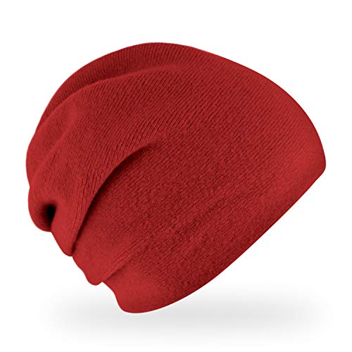 fiebig Darling Strickmütze | Beanie Mütze aus Wolle mit Raffung für Damen | Doppelte Feinstrick Qualität Made in Europe (Rot)