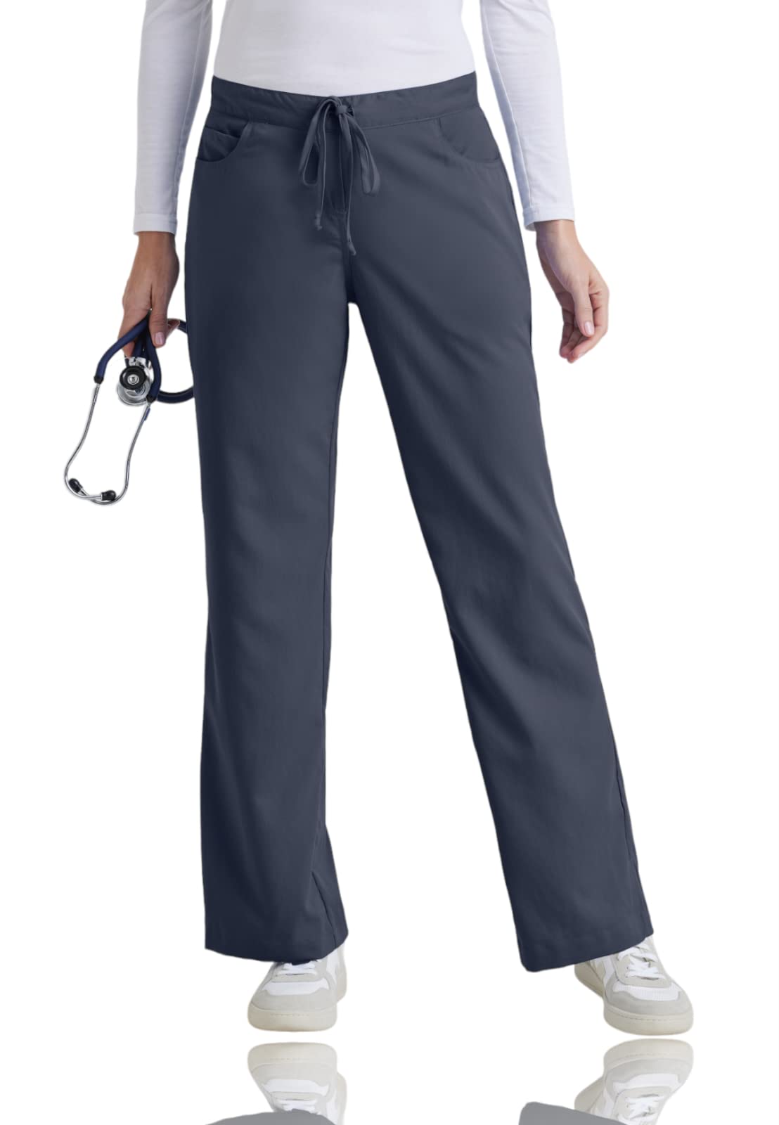 BARCO Grey's Anatomy Scrubs Riley OP-Hose für Damen, elastischer Taillenbund, mittelhohe Taille, ausgestelltes Bein, Damen-OP-Hose, Stahl, Large Hoch