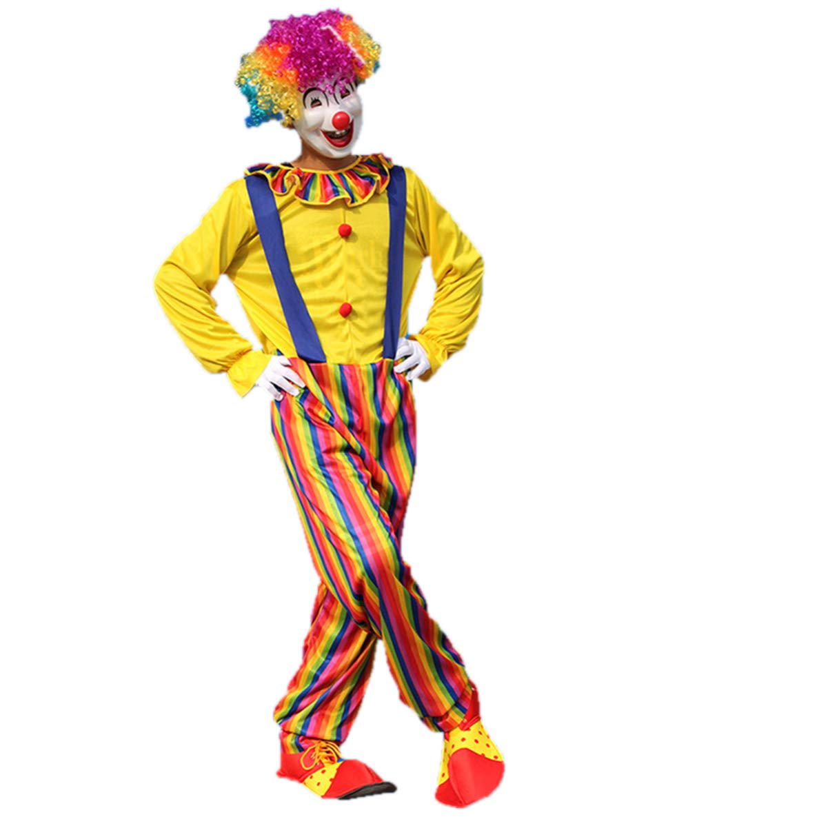 Amosfun Clown Kostüm Set Clown Afro Perücken Zirkus Party Verkleiden Sich für Männer Karneval Maskerade Party Größe 5XL