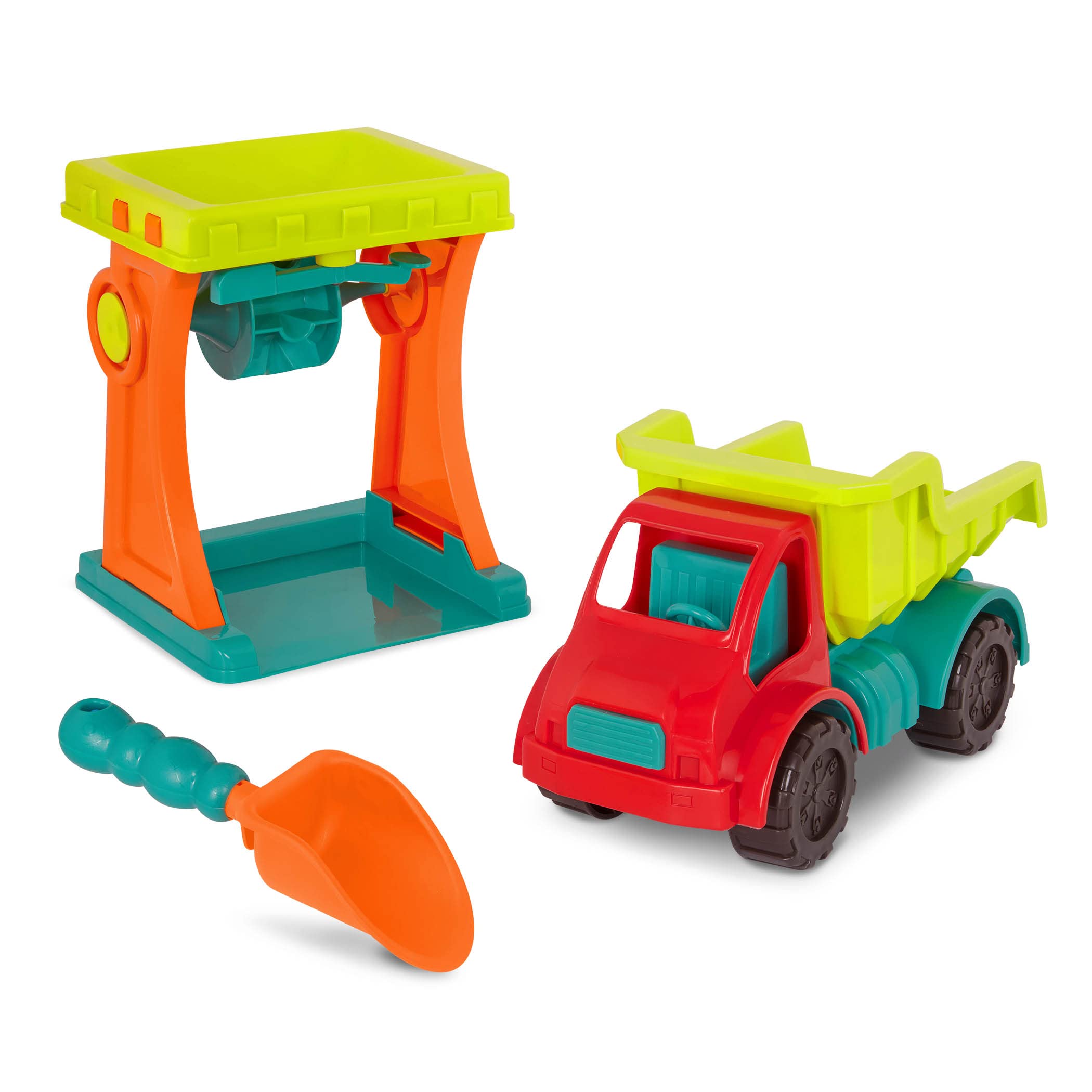 B. toys Sandspielzeug Set Sandmühle, Kipplaster, Schaufel – Sandkasten Spielzeug Kinder, Strandspielzeug Fahrzeug für Mädchen und Jungen ab 18 Monaten (3 Teile)