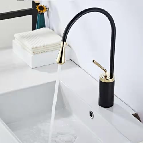 Nordic Brushed Gold Wasserhahn Hot & Cold All Copper Countertop Basin Heightened Extended Basin Washbasin, Black Gold Standard