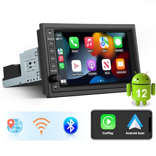 AWESAFE 1Din Autoradio mit CarPlay Android Auto, Android 12 System, 7 Zoll Touchscreen, 2+32G, Unterstützt GPS Navigation Bluetooth WiFi MirrorLink