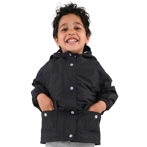 Jan & Jul Kinder Regenjacke für Mädchen Jungen, Fleece-gefütterte Jacke (Schwarz, 3 Jahre)
