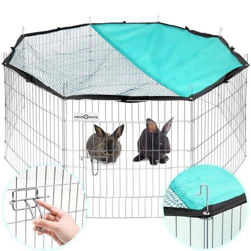 Freigehege Laufgehege für Kleintiere Haustiere mit Tür und Netz, Sonnenschutz Abdeckung, Metallgitter verzinkt, Freilauf für Nager Kaninchen, Meerschweinchen, Hasen