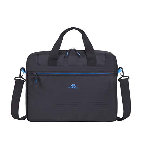 RIVACASE kompakte Notebooktasche, Laptoptasche bis 14 Zoll - Gepolsterte Schultertasche mit weichen Tragegriffen und einem abnehmbaren verstellbaren Schultergurt / Schwarz
