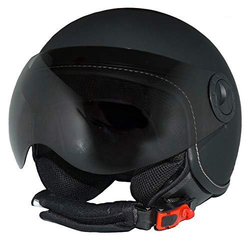 Protectwear Jethelm Motorradhelm H710 matt-schwarz einfarbig im Pilotendesign - L