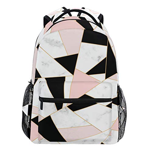 Oarencol Rucksack mit geometrischem Muster, Pink/Schwarz/Weiß, Marmor, Art Gold Line