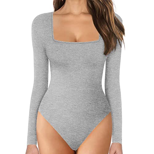 Damen-Bodysuit mit quadratischem Ausschnitt und Langen Ärmeln, Damen-Bodysuit mit Stehkragen und Langen Ärmeln (B,Large)
