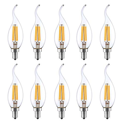 10er Pack E14 LED Kerze Lampe für Kronleuchter, 4W Ersatz für 40W Halogenlampen, Classic LED Kerzen Fadenlampe, Warmweiß 2700K 420LM Nicht Dimmbar