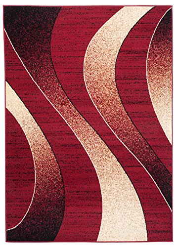 Carpeto Modern Teppich Rot 140 x 200 cm Wellen Muster Kurzflor Monaco Kollektion