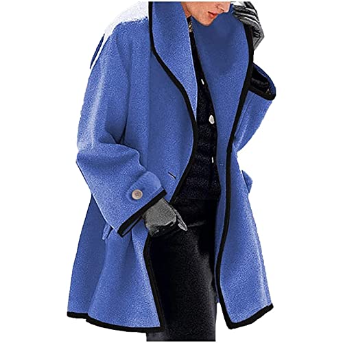 MFFACAI Damen Wollmantel mit Kapuze Outwear Revers Einfarbig Mantel Mittellanger Mantel mit Tasche Elegant Schlank Mantel Frauen Herbst Winter Dicke Warme Jacke (Color : Blue, Size : XXL)