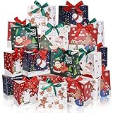 DECHISY Kleine Weihnachts-Geschenktüten, 6 Designs, Mini-Geschenktüten, 13 x 11,4 x 5,6 cm, Weihnachtsgeschenktüten mit Band, Weihnachtstüten für Geschenke, Süßigkeiten, Leckereien, Urlaub, Abend, 24