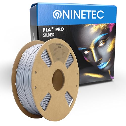 NINETEC BIO PLA+ Filament 1.75mm PLA Plus 3D Drucker Filament 1 kg Spule Maßgenauigkeit +/- 0,03mm PLA+ FDM Druckerverbrauchsmaterial PLA+ Pro Silber