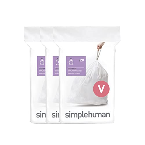 simplehuman Code V Zugband-Müllbeutel, 16–18 Liter, Weiß, 60 Stück