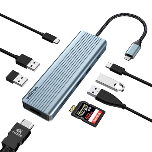 oditton 9 in 1 USB C Hub, Dockingstation mit 4K @ 30Hz HDMI, USB C Adapter, USB C 3.0 Datenübertragung, 1 * USB 2.0, 3 * USB 3.0, 100 W PD, SD/TF Kartenleser, kompatibel mit Laptop und Anderen