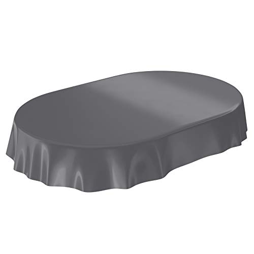 ANRO Wachstuchtischdecke Wachstuch abwaschbare Tischdecke Uni Glanz Einfarbig Anthrazit Oval 200x140cm eingefasst