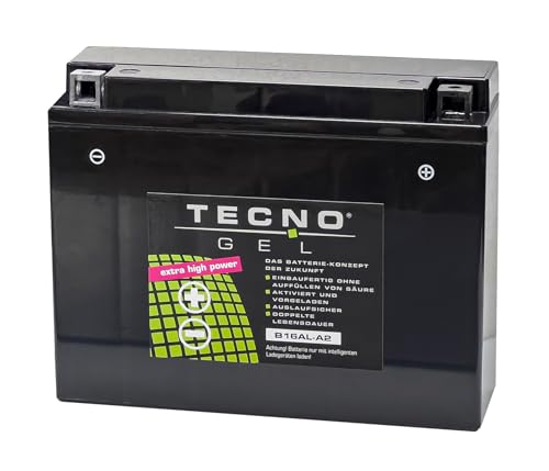 TECNO-GEL Motorrad-Batterie YB16AL-A2 für DUCATI Sport 750 1988-1990, 12V Gel-Batterie 16Ah, 205x70x162 mm inkl. Pfand