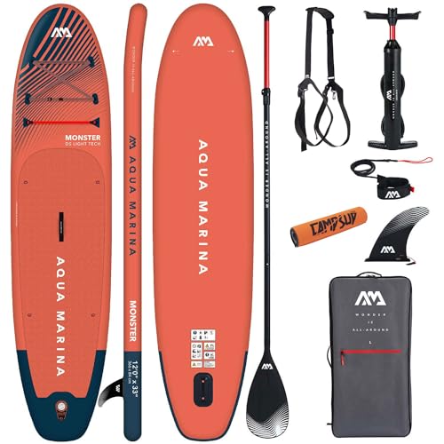 Campsup SUP Aqua Marina Monster 12'0" Floater+Strap Aufblasbares Stand Up Paddle Board | 366 x 84 x 15 cm | Surfboard für Einsteiger & Fortgeschrittene mit zubehör | Tragkraft bis 170 Kg