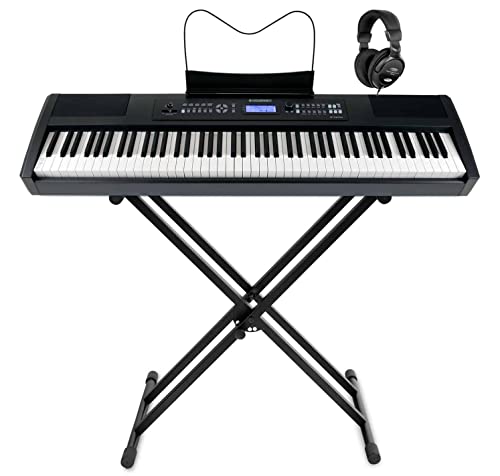 McGrey SP-100 Plus Piano Stage Set (E-Piano mit 88 Tasten, Hammermechanik, Kopfhöreranschluss, MIDI, USB, Aufnahme- & Begleitfunktion & X-Keyboardständer, Kopfhörer, Notenhalter & Netzteil) schwarz