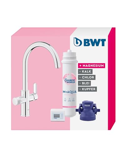 BWT AQA drink Pure 2.0 MyAQUA Mineralizer | Küchenarmatur Chrom mit C-Auslauf ausziehbarer, schwenkbarer Spülbrause | Perfekt gefiltertes Trinkwasser | Magnesium