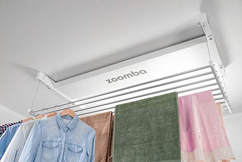 Zoomba - Elektrischer Wäscheständer für Wand oder Decke mit Fernbedienung Aluminiumstangen. Hängend oder an der Wand montiert Wäschetrockner. (Zoomba 130 cm)