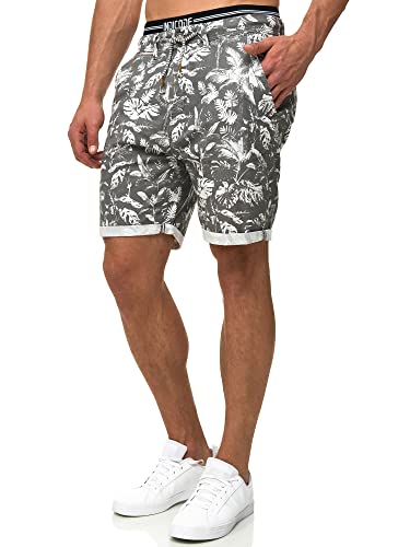 Indicode Herren Brayan Chino Shorts mit 4 Taschen und Allover-Print aus 55% Leinen | Kurze Hose Regular Fit Chinoshorts Herrenshorts Sommerhose für Männer Pewter XL