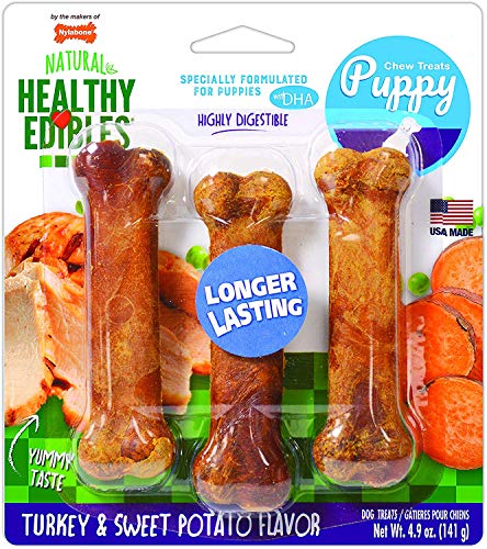 (4 Pack) Nylabone Healthy Edibles Puppy Sweet Potato and Turkey 3 Bones Regular
