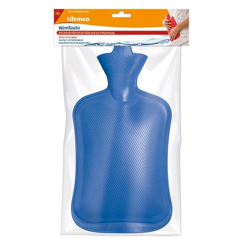 Lifemed Wärmflasche 2 Liter | 32,5 cm x 20,3 cm blau | mit Schraubverschluss (12 Stück)