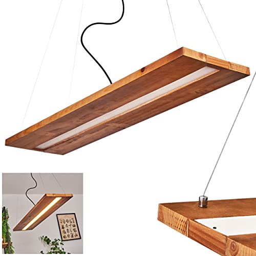 LED Pendelleuchte Versoix, verstellbare Hängelampe aus Metall/Holz/Kunststoff in Schwarz/Chrom/Natur/Weiß, Hängeleuchte m. Schirm aus Echtholz, Höhe max. 144 cm, LED 30 Watt, 1758 Lumen, 3000 Kelvin