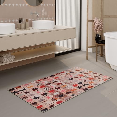 Badteppich von WECONhome waschbar und rutschfest mit seinem orientalischen Design für EIN Stilvolles Badezimmer - Nelson (70 x 120 cm, bunt)