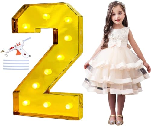 PILIN 100 CM Gold Large Led Light Up Number 2 Letters for Birthday Decor, mit Hei?klebepistole und Halterung, Marquee light up Numbers Party Wedding Graduation Baby Shower Decoration