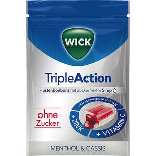 WICK Triple Action mit Menthol ohne Zucker Vorratspack – Gefüllt mit Johannisbeersaftkonzentrat und kühlendem Menthol – Mit Zink und Vitamin C – 20er Pack (20 x 72 g)