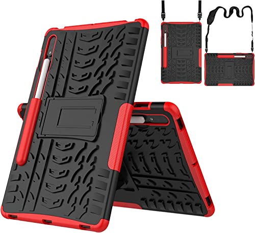 Labanem Schutzhülle für Galaxy Tab S8, strapazierfähig, stoßfest, robust, zweilagig, Schutzhülle für Samsung Galaxy Tab S8 2022 / Tab S7 2020 (27,9 cm), Rot