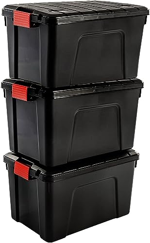 Iris 3er-Set Powerboxen/Auflagenboxen/Kissenboxen 'Store It All', SIA-60, abschließbar, robust, 60 L, Plastik, schwarz, 59 x 39,5 x 35,5 cm