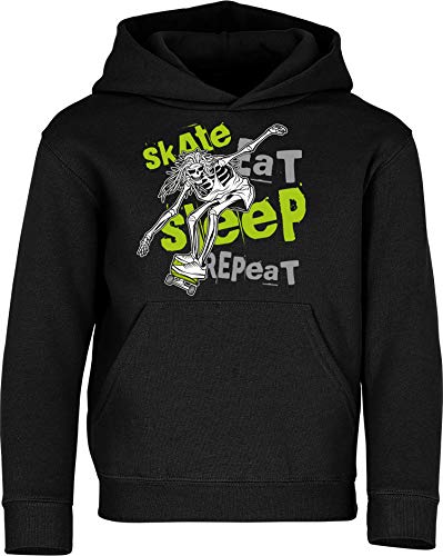 Kinder Pullover: Skate Eat Sleep Repeat - Hoodie Kapuzenpullover Pulli Skateboard Skaten Skater Skaters Board SK8 - Geschenk Kleidung Junge Jungen Mädchen Kind Sport (140)