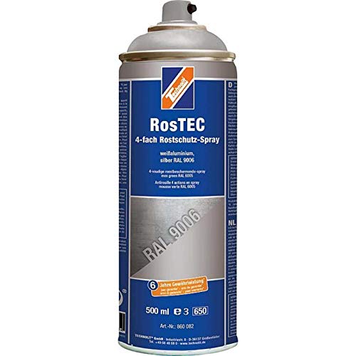 TECHNOLIT RosTEC 4-Fach Rostschutz RAL Spray 500 ml, Farbspray, Rostschutzspray, Korrosionsschutz, Grundierung, Farbe:weißaluminium