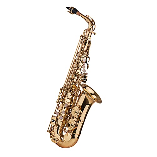 KOCAN Eb-Altsaxophon, Saxophon, Messing, lackiertes Gold 802, Tastentyp, Holzblasinstrument mit gepolsterter Tragetasche, Handschuhe, Reinigungstuch, Bürste, Saxophongurte, Blätter