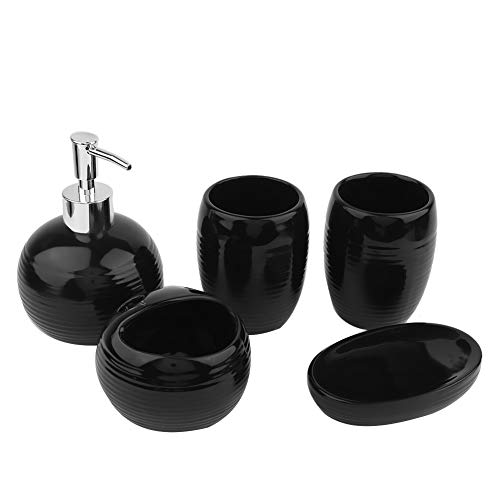 Tomantery Badezimmer-Set, 5 Stück Praktischer Bürstenhalter Keramik Lotionspender Modernes Badezimmerzubehör für den Heimgebrauch(Schwarz)