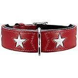 HUNTER MAGIC STAR Hundehalsband, mit Sternen, Leder, weich, 42 (S-M), rot