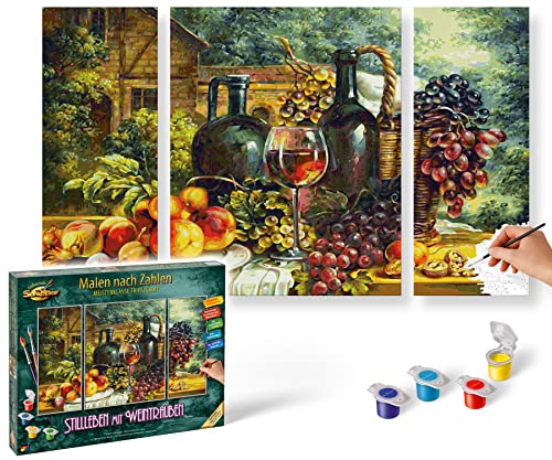 Schipper 609260847 Zahlen, Stillleben mit Weintrauben-Bilder malen für Erwachsene, inklusive Pinsel und Acrylfarben, Triptychon, 50 x 80 cm