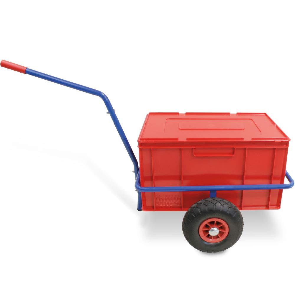 Handwagen mit herausnehmbarer Kunststoffkiste 600x400x320 mm (rot), pannensichere Reifen, Tragkraft 200 kg