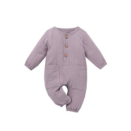 Verve Jelly Baumwolle Leinen Strampler für Neugeborene Baby Mädchen Einfarbig Winter Warme Overall mit Taschen Onesie Kleidung